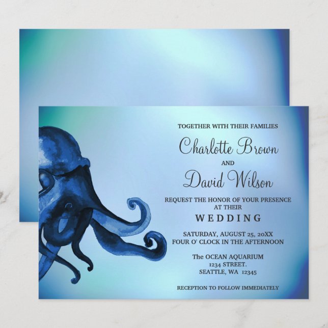 Mystical Ocean Octopus Wedding Invitations (Front/Back)