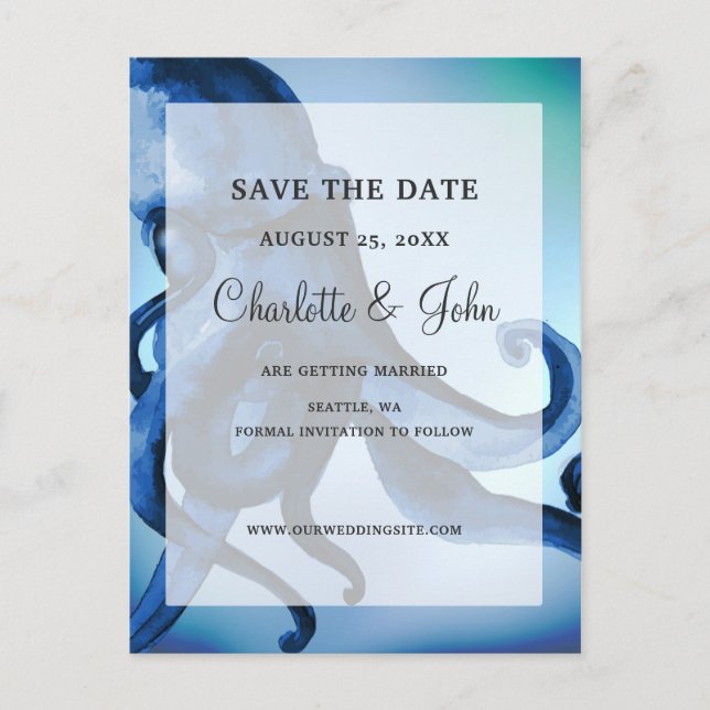 Mystical Ocean Octopus Wedding save the dates Announcement Postcard (Front)