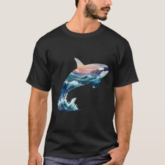 Mystical Orca Killer Whale Ocean Wave Double Expos T-Shirt