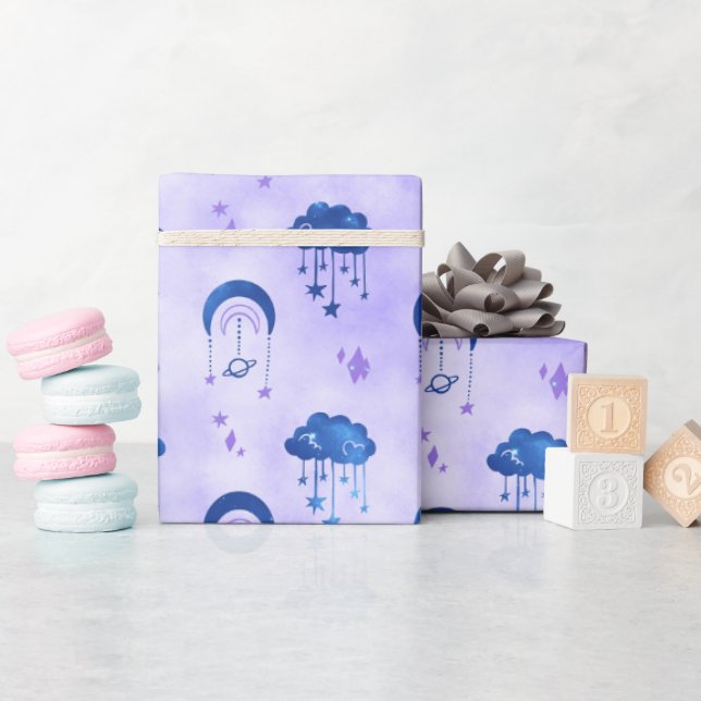 Mystical Outer Space Night Sky Purple Pattern Wrapping Paper (Baby Shower)