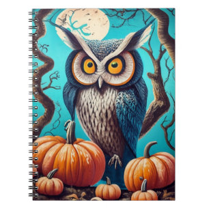 Mystical Owl Charm Halloween Notebook with Pumpkin