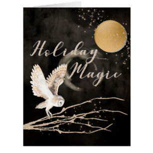 Mystical Owl Holiday Magic Sparkle Moon