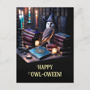 Mystical Owl Magical Books Happy Halloween Holiday Postcard