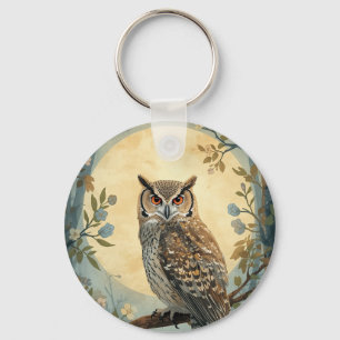 Mystical Owl Moonlight Forest Art Woodland Owl I Keychain