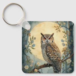 Mystical Owl Moonlight Forest Art Woodland Owl I Keychain