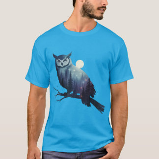 Mystical Owl Silhouette Full Moon Starry Night T-Shirt