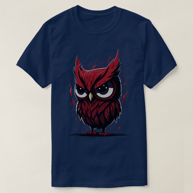 Mystical Owl Vector Design Monochromatic Red with  T-Shirt (Design Front)