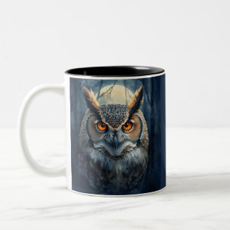 Mystical Owl Watercolor Art | Dark Forest Moon Owl Two-Tone Coffee Mug