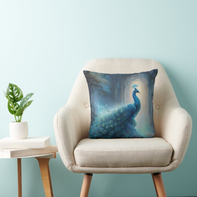  Mystical Peacock Throw Pillow (Chair)