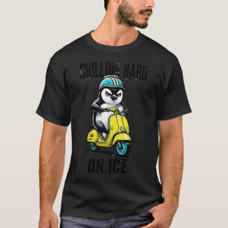 Mystical Penguin Riding Bright Yellow Scooter With T-Shirt