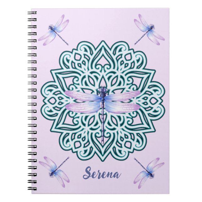 Mystical Personalized Dragonfly Mandala Notebook (Front)