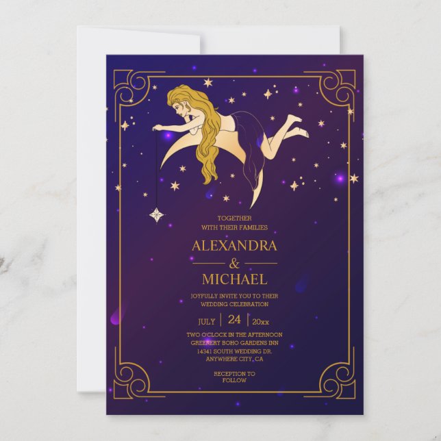 Mystical Pink Blue Celestial Stars  Invitation (Front)