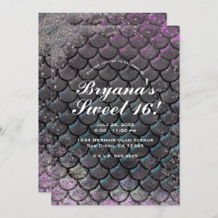 Mystical Pink Silver Glitter Mermaid Sweet 16 Invitation