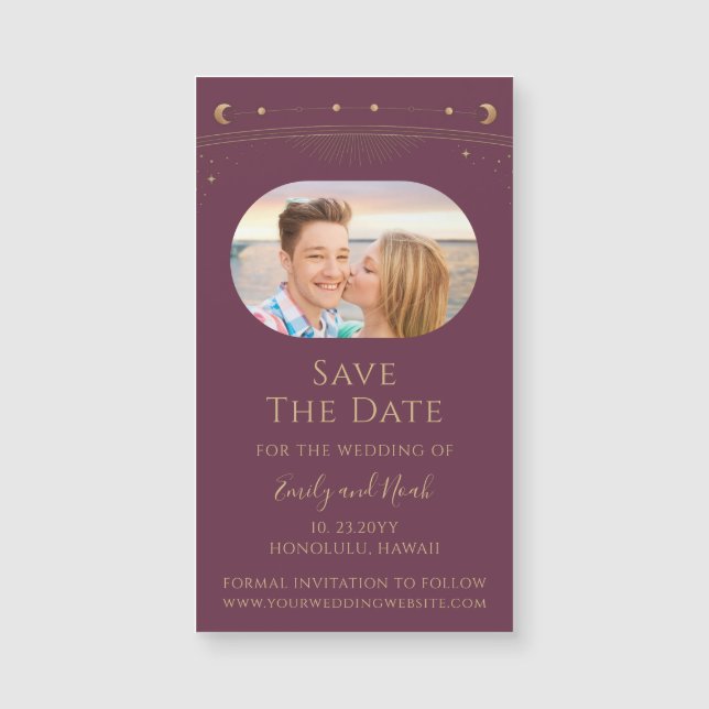 Mystical Plum Gold Celestial Wedding Photo (Front)