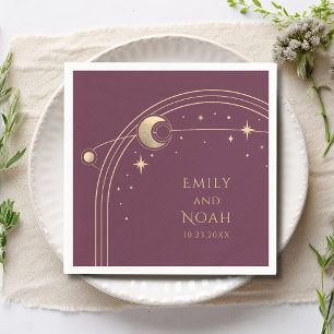 Mystical Plum Gold Sun Moon Astronomy Space Napkin