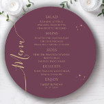 Mystical Plum Gold Sun Moon Stars Space Wedding Menu<br><div class="desc">Mystical Plum Gold Sun Moon Stars Space Wedding Menu Cards features simple gold stars on a plum background with your menu details in the centre in modern gold calligraphy script. Personalize by editing the text in the text boxes provided. Designed by Evco Studio www.zazzle.com/store/evcostudio</div>