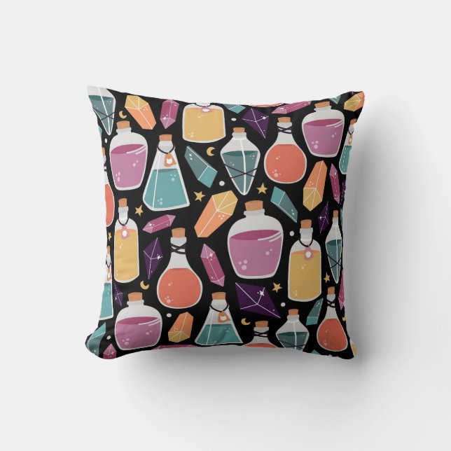 Mystical Potion Bottles Throw Pillow (Front)