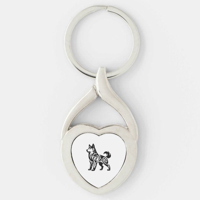 Mystical Powerful Tribal Husky Dog Keychain (Front)