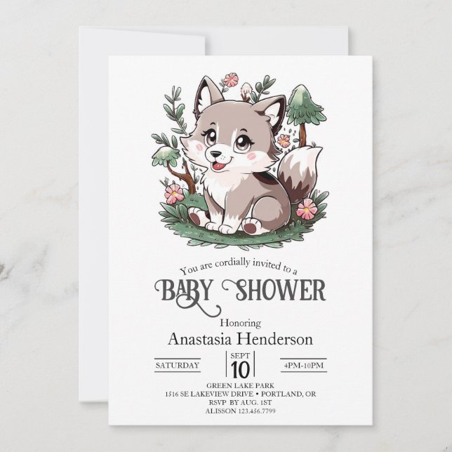 Mystical Pretty Wolf Baby Shower Invitation (Front)
