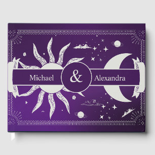 Mystical Purple and Silver Sun Moon Wedding Guest Book
