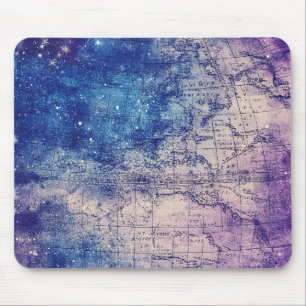 Mystical Purple Celestial World Map Mouse Pad