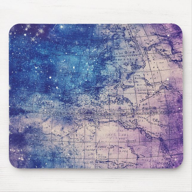Mystical Purple Celestial World Map Mouse Pad (Front)