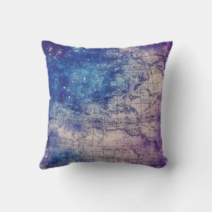 Mystical Purple Celestial World Map Throw Pillow