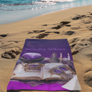 Mystical Purple Crystal and Tarot Inspired Design  Beach Towel