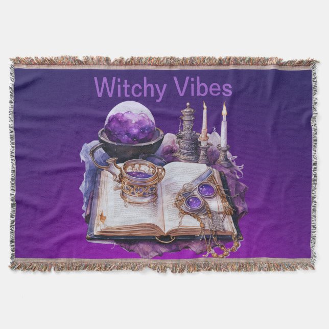 Mystical Purple Crystal and Tarot Inspired Design  Throw Blanket (Front)