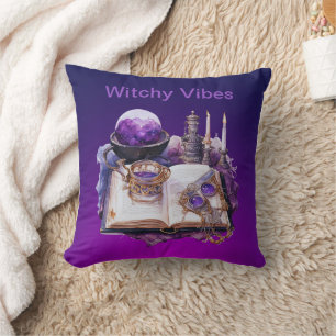 Mystical Purple Crystal and Tarot Inspired Design Throw Pillow