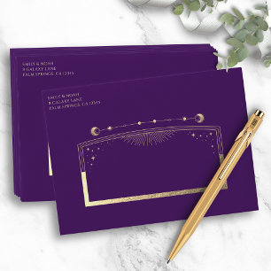 Mystical Purple Gold Sun Moon Stars Wedding Envelope