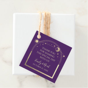 Mystical Purple Gold Sun Moon Stars Wedding Favour Tags