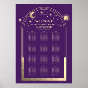 Mystical Purple Gold Sun Moon Stars Wedding Poster