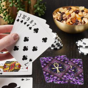 Mystical Purple Golden Ankh Fractal Art Tapestry Playing Cards