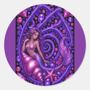 Mystical Purple Mermaid Fantasy Art Magical Ocea Classic Round Sticker