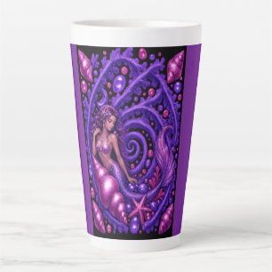 Mystical Purple Mermaid Fantasy Art   Magical Ocea Latte Mug