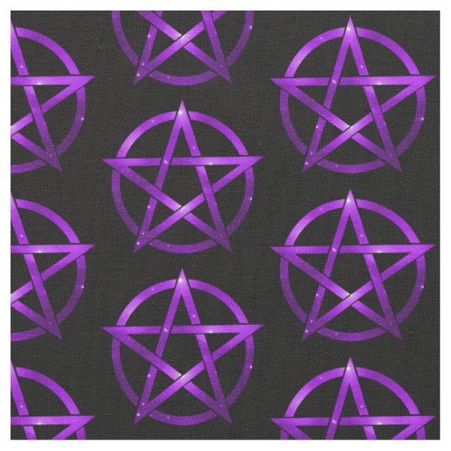 Mystical Purple Pentacles on Black Cheeky Witch® Fabric (Close Up)