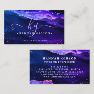 Mystical Purple Pink Blue Agate Script Monogram Business Card
