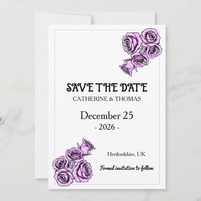 Mystical Purple Rose Wedding Save The Date (Front)