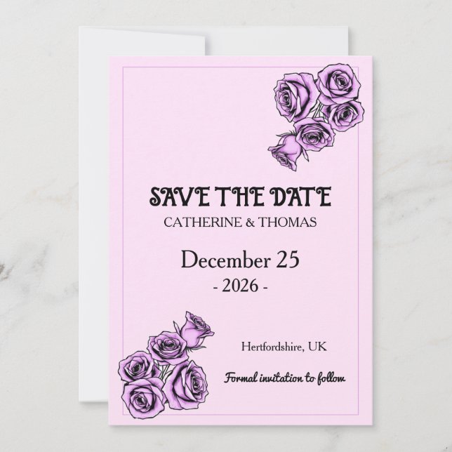 Mystical Purple Rose Wedding Save The Date (Front)
