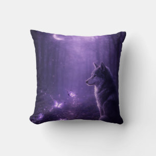 Mystical Purple Wolf Throw Pillow