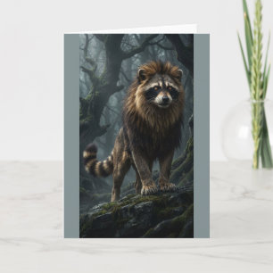 Mystical Raccoon Lion in the Enchanted Forest Card