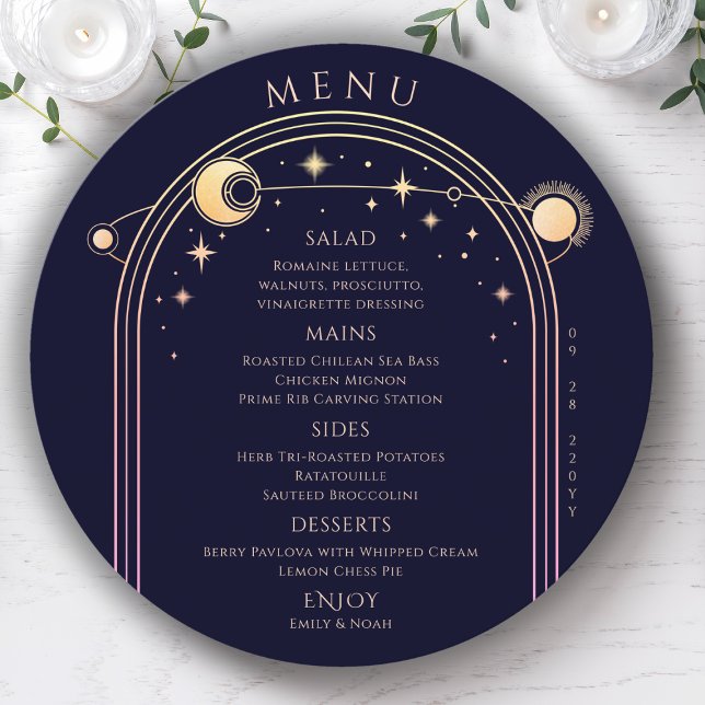Mystical Rainbow Blue Sun Moon Stars Space Wedding Menu (Creator Uploaded)