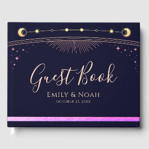 Mystical Rainbow Blue Sun Moon Stars Wedding Guest Book