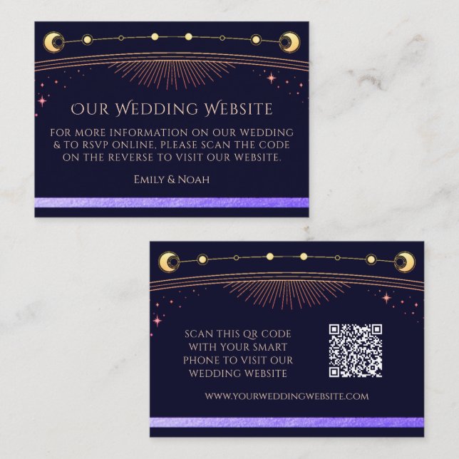 Mystical Rainbow Blue Wedding Website RSVP QR Code Enclosure Card (Front/Back)