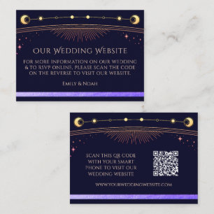 Mystical Rainbow Blue Wedding Website RSVP QR Code Enclosure Card