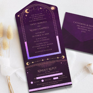 Mystical Rainbow Deep Plum Sun Moon Astronomy All In One Invitation