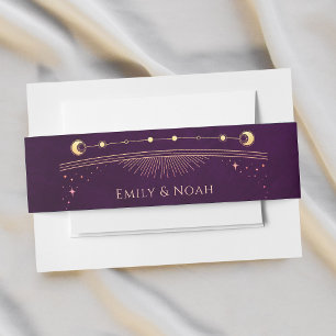 Mystical Rainbow Deep Plum Sun Moon Stars Invitation Belly Band