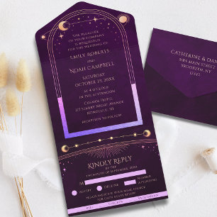 Mystical Rainbow Deep Plum Sun Moon Stars Space All In One Invitation