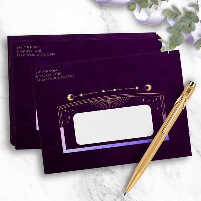 Mystical Rainbow Deep Plum Sun Moon Stars Wedding Envelope (Creator Uploaded)